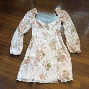 Wilfred Aritzia Pink Floral Mini‎ Dress Puff Sleeve Square Neck Size 4